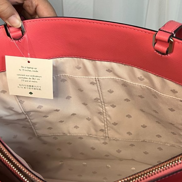 Kate Spade Staci Laptop Tote Triple Compartment Leather Garden Pink - Picture 8 of 8